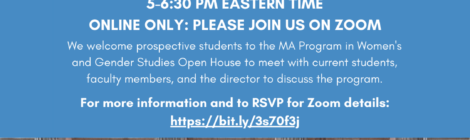 Nov 8 | Open House (MA Program in Women's and Gender Studies)